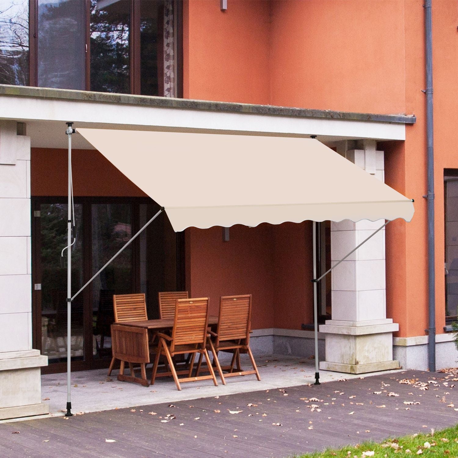 Verstelbare knikarmscherm van aluminium, 300 x 150 cm, Beige