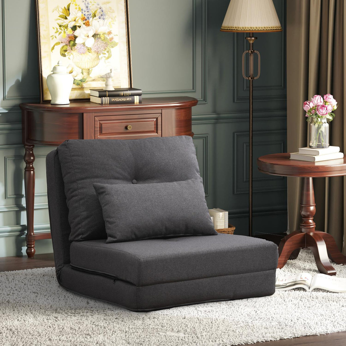 Verstelbare Opvouwbare Futon Fauteuil Stoel met Kussens – Linnen