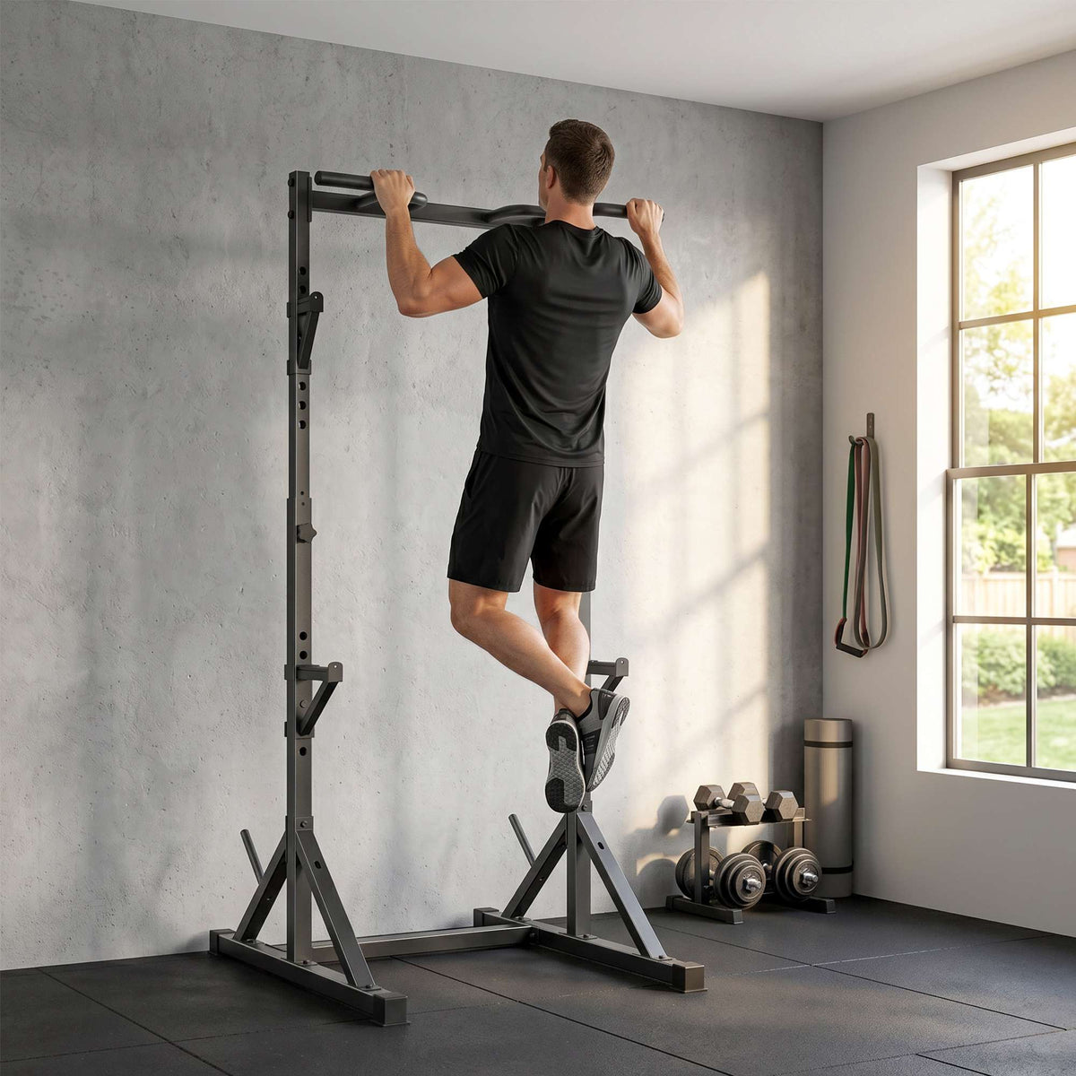 Verstelbaar squatrek met pull-upstang, 200 kg, zwart