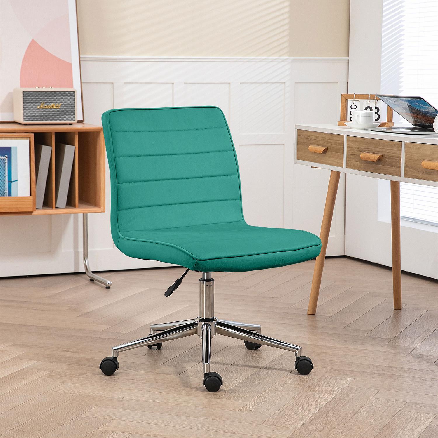Verstelbare kantoorkruk van fluweelgroen – geen armleuningen, draagvermogen 120 kg