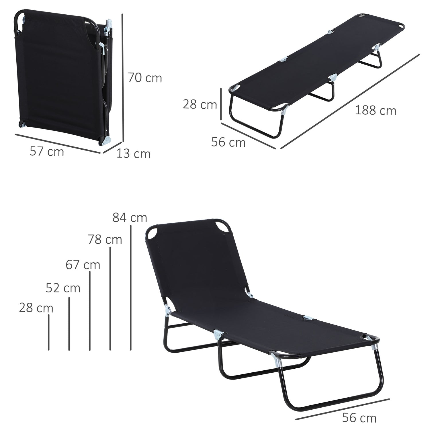 Verstelbare ligstoel voor tuin of balkon – 188 x 56 x 28 cm
