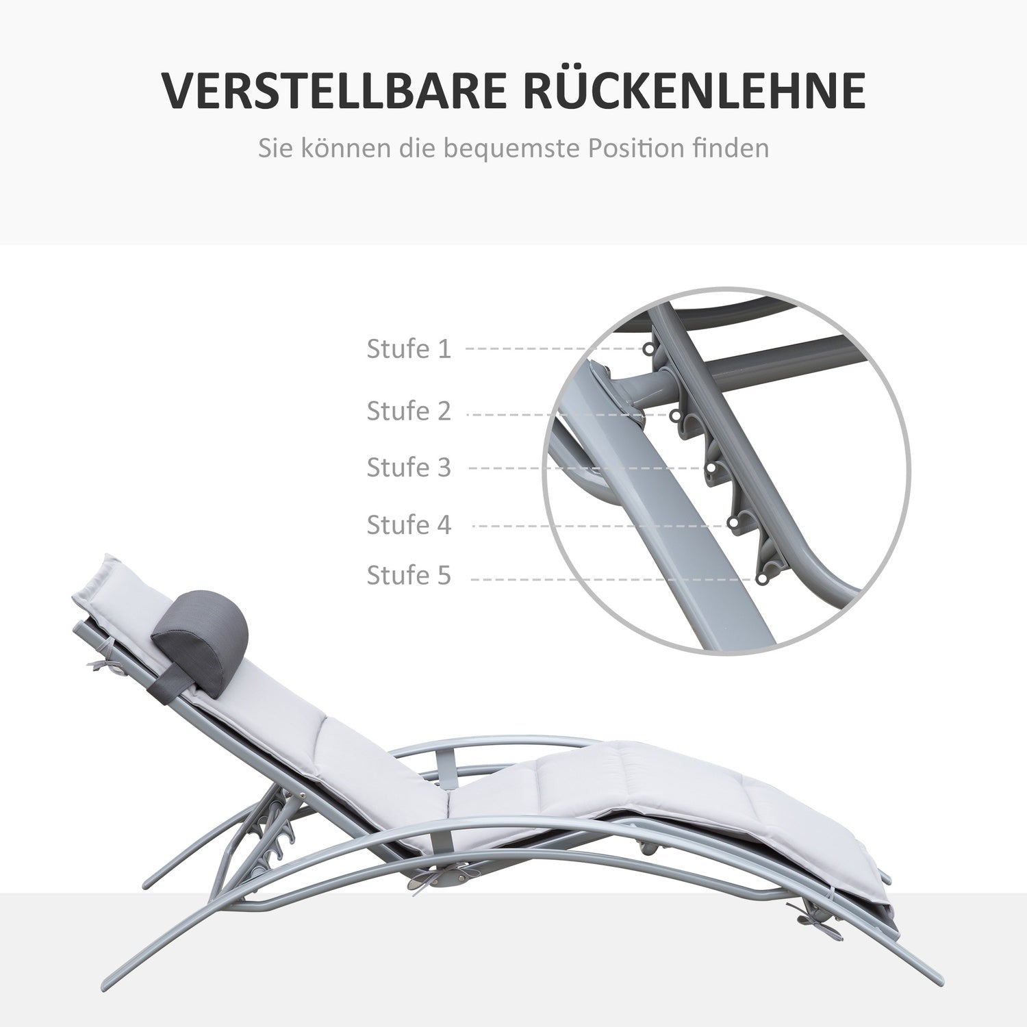 Verstelbare aluminium ligstoel – Grijs, 170 x 64 x 82 cm