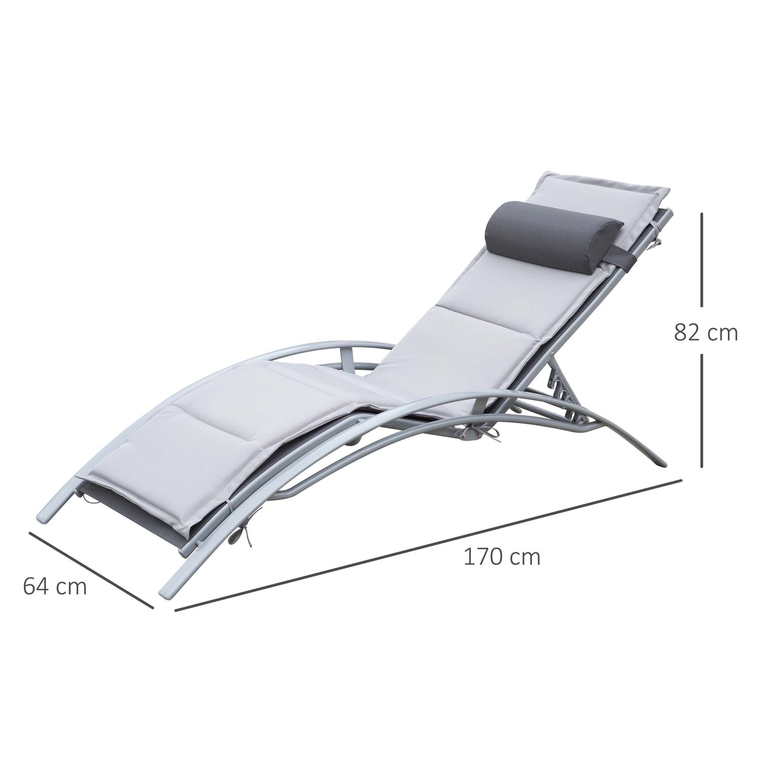 Verstelbare aluminium ligstoel – Grijs, 170 x 64 x 82 cm