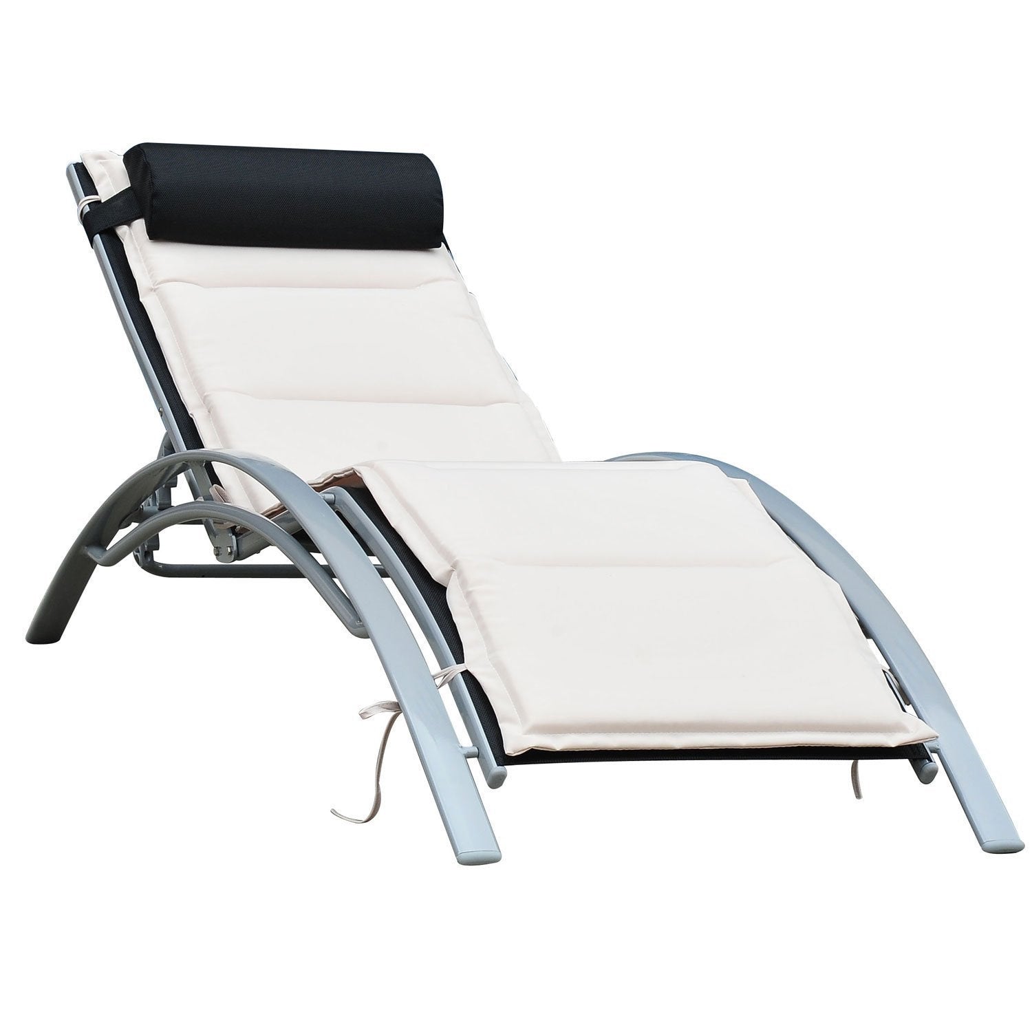 Verstelbare aluminium ligstoel – Crèmewit, 170x64x82 Cm