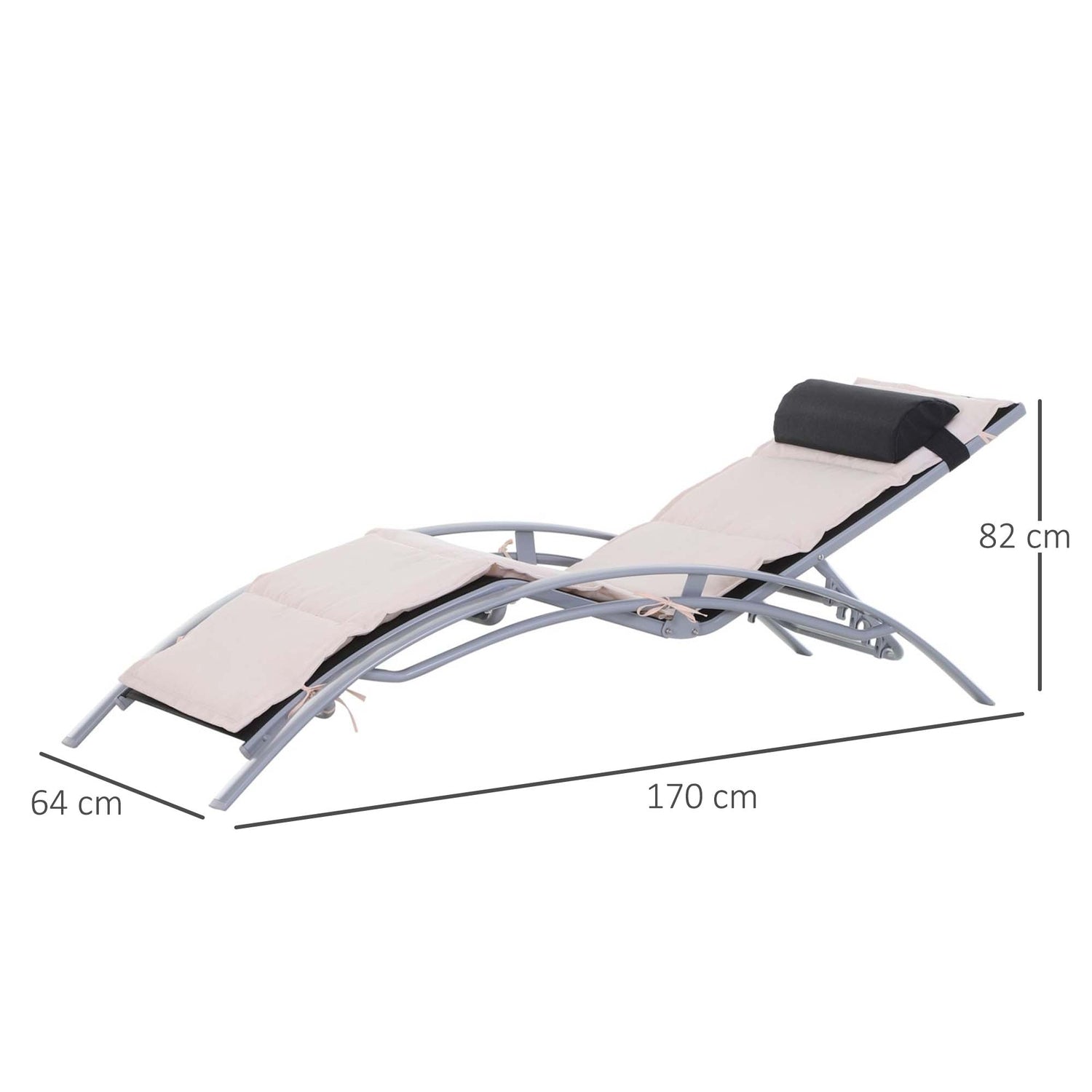 Verstelbare aluminium ligstoel – Crèmewit, 170x64x82 Cm