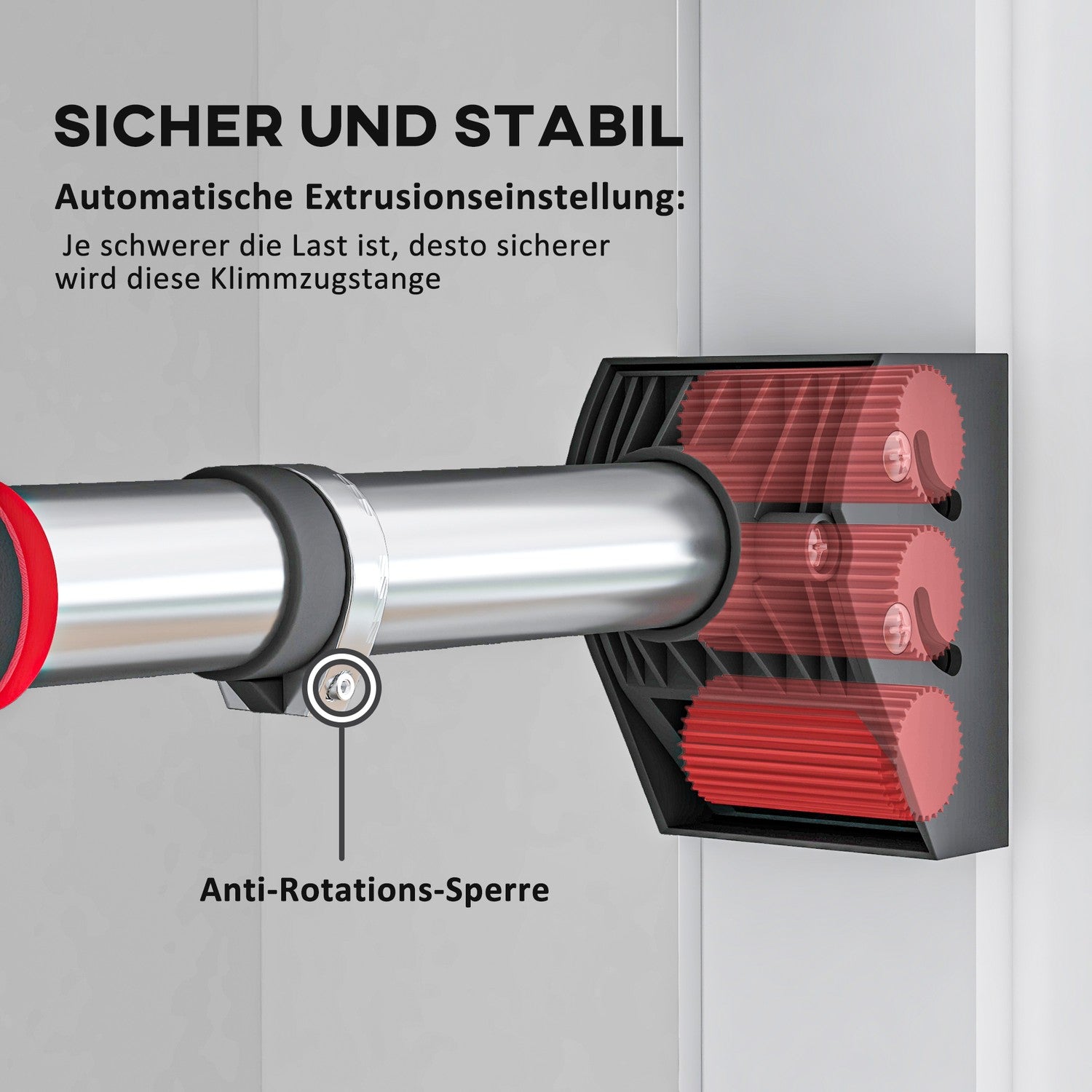 Verstelbare stalen optrekstang, antislip, deur- of wandbevestiging
