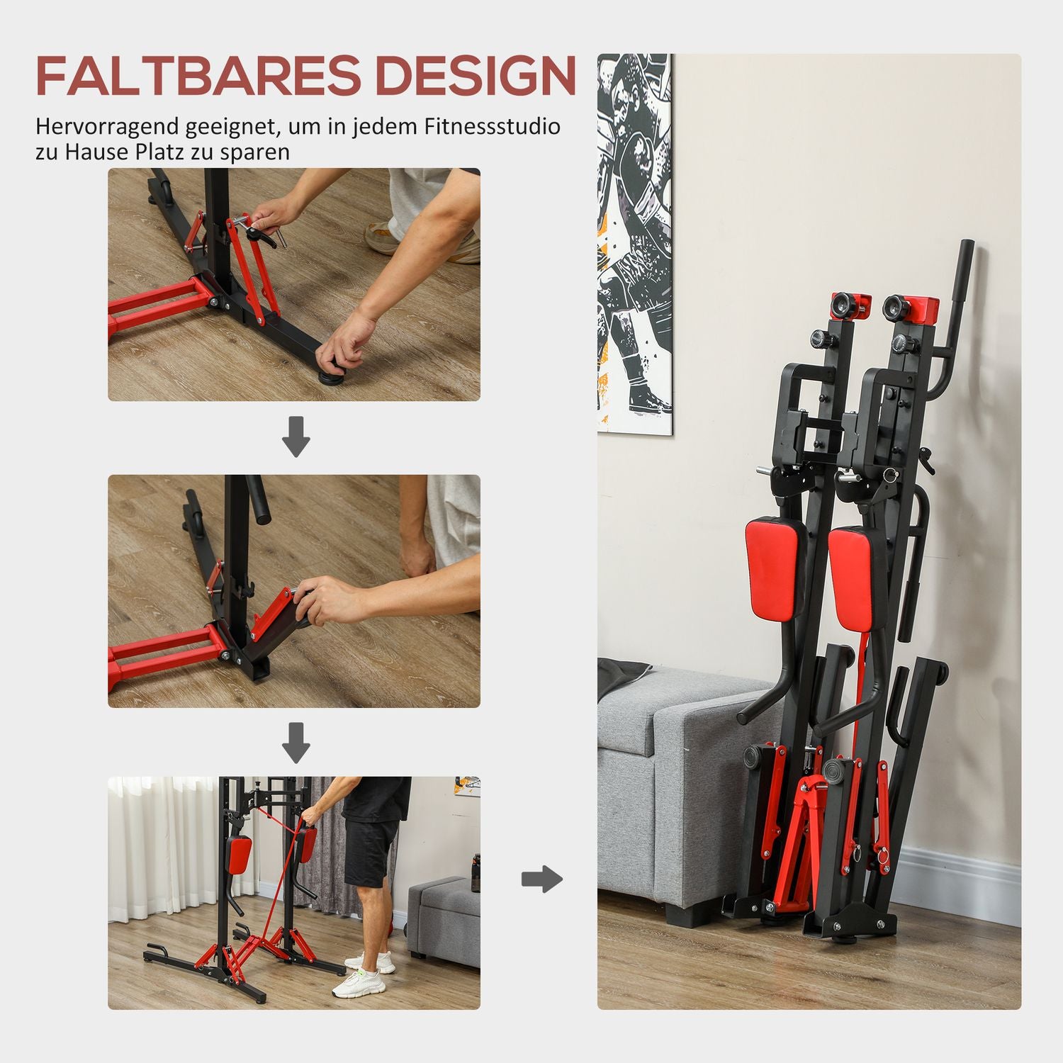 Verstelbare opvouwbare Power Tower 127-223 cm voor thuisgym