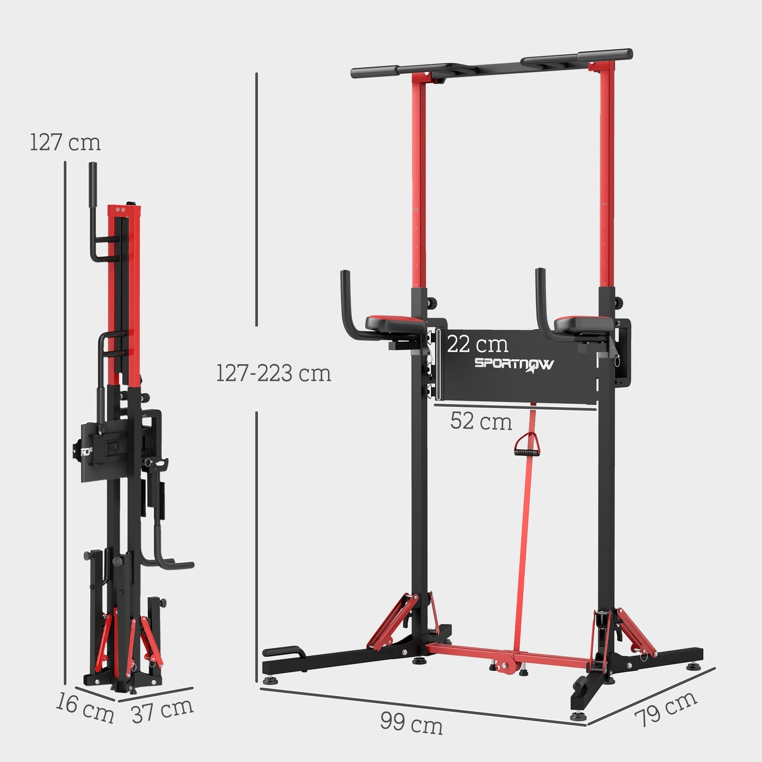 Verstelbare opvouwbare Power Tower 127-223 cm voor thuisgym