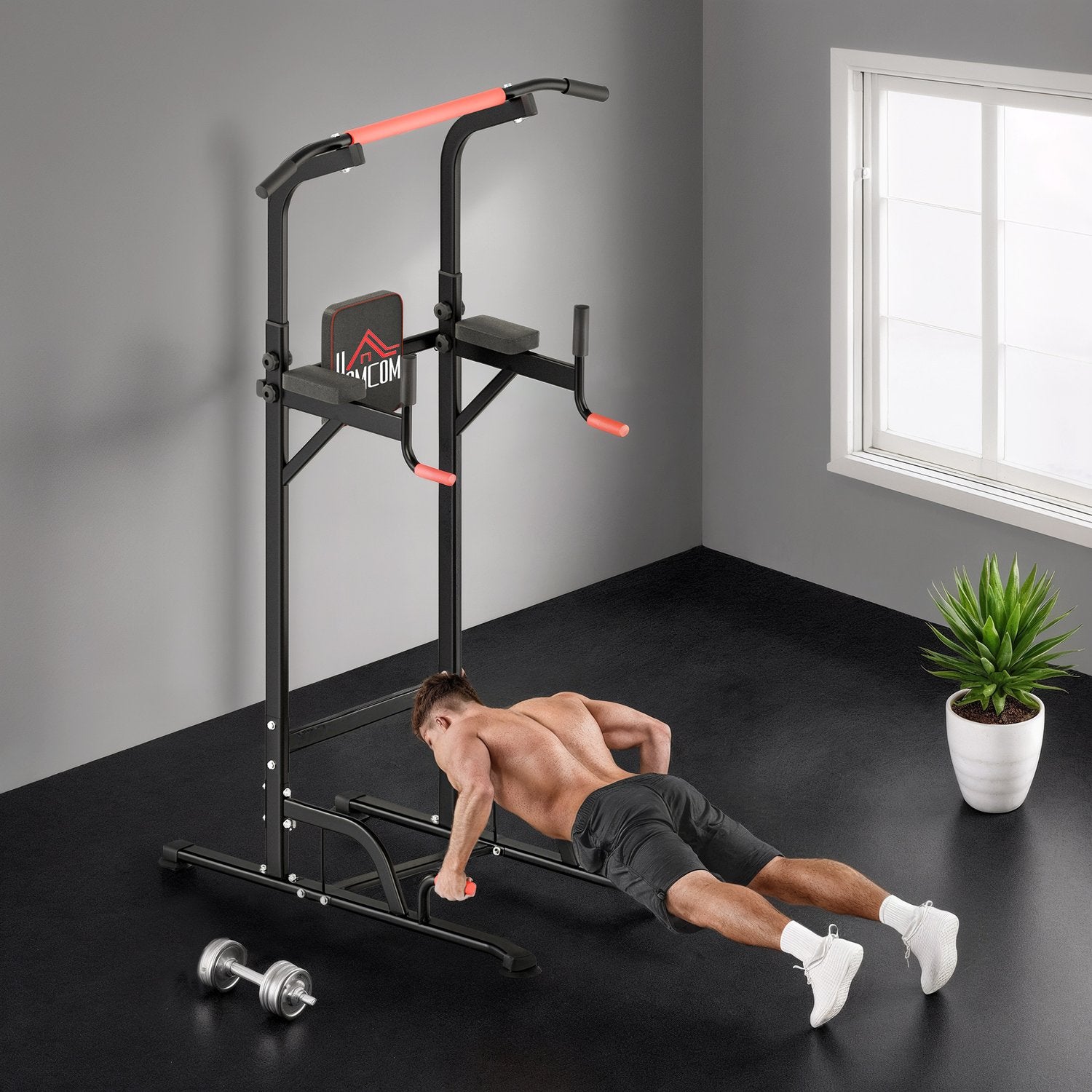 Justerbart krafttorn med pull-up-stång och dipstation