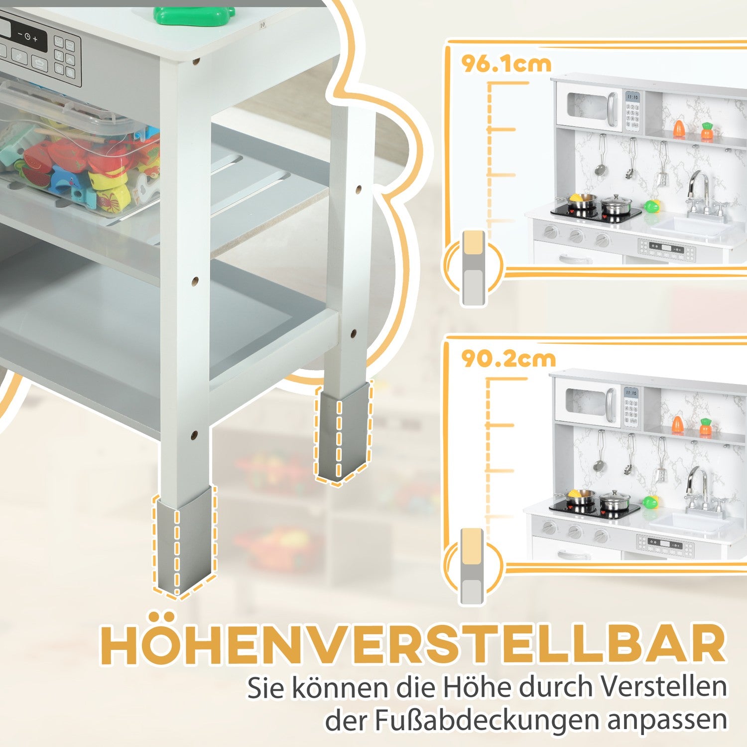 Verstelbare speelgoedkeuken voor kinderen met fornuis en accessoires