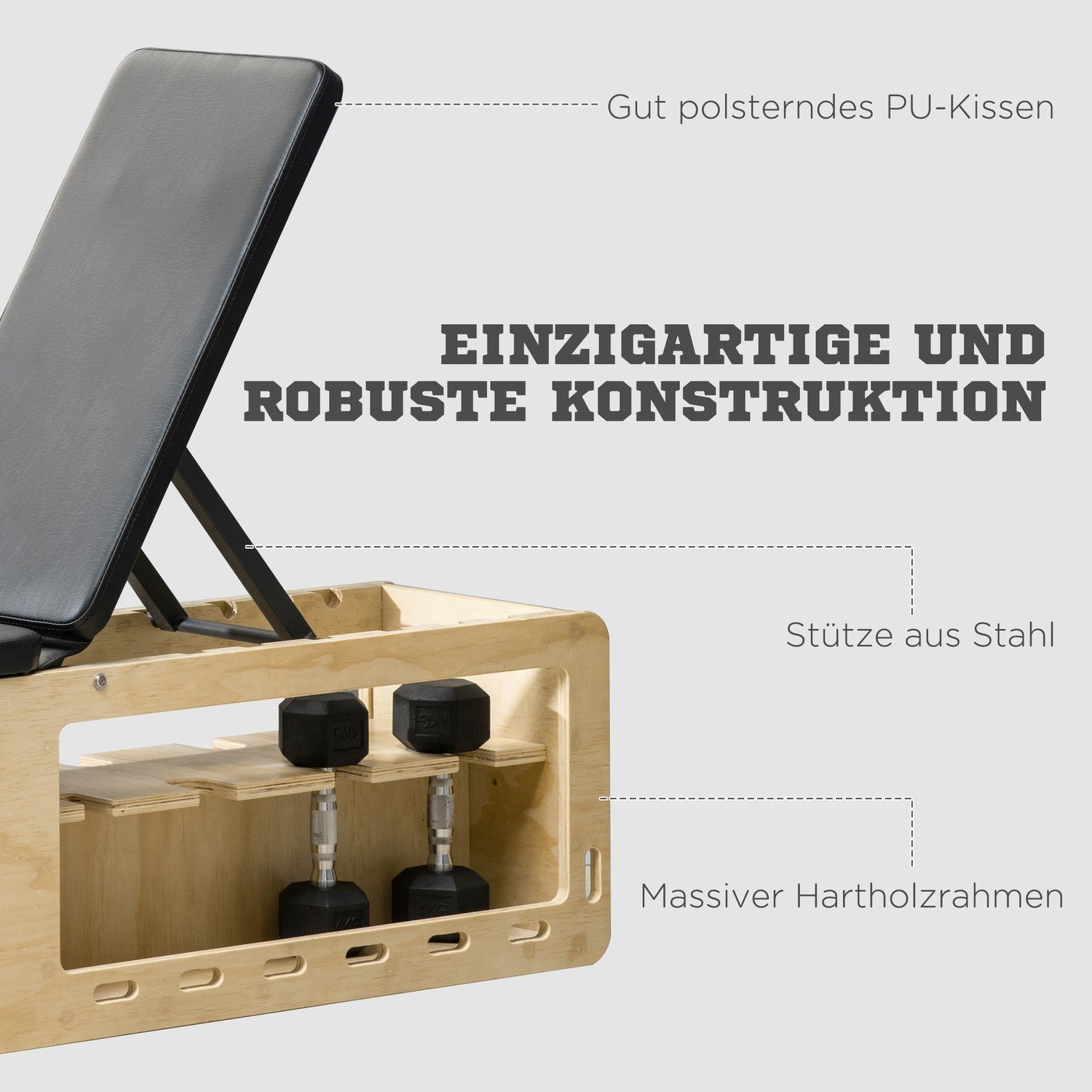 Verstellbare Hantelbank mit Aufbewahrungsbox, Widerstandsbänder