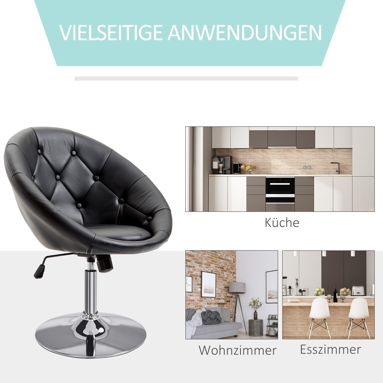 Verstelbare draaibare bureaustoel, PU & staal, zwart/wit