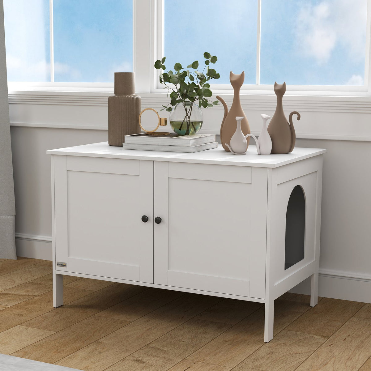 Kattenbakmeubel, kattenhuis met deurafscheiding, kattenbak voor grote katten, 80 x 51 x 54 cm, wit