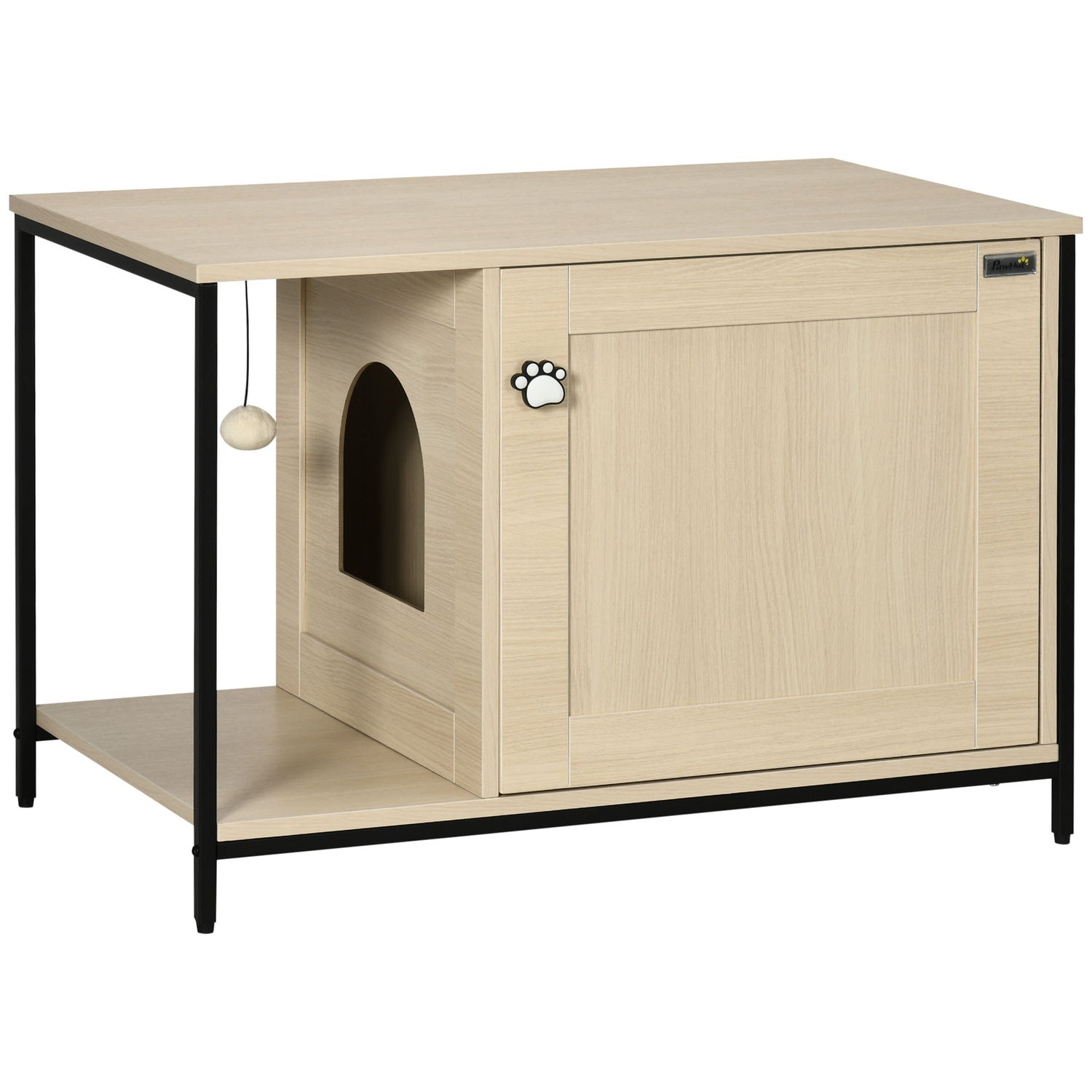 Kattenkast, kattenbak, eiken, magnetische deur, speelbal, 86x48x52 cm