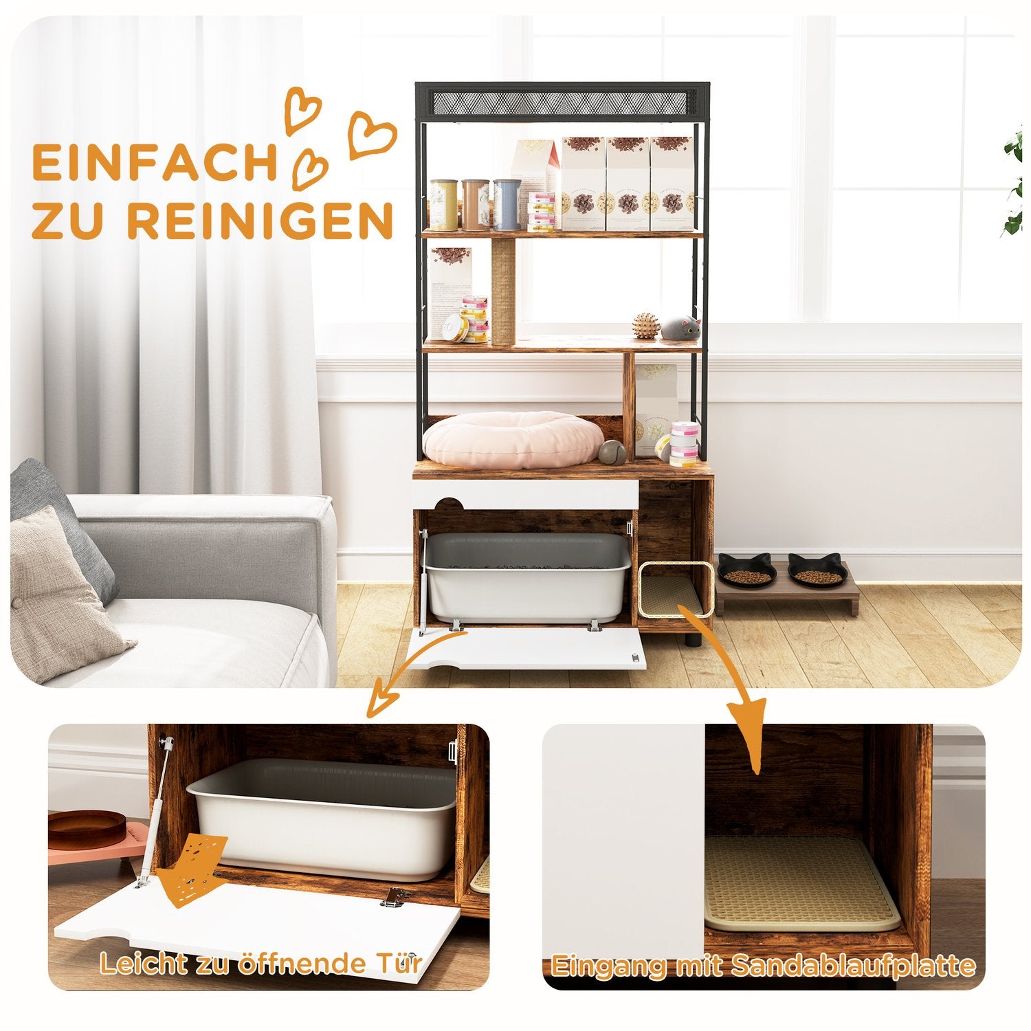 Katzenschrank mit Regal und Kratzsäule