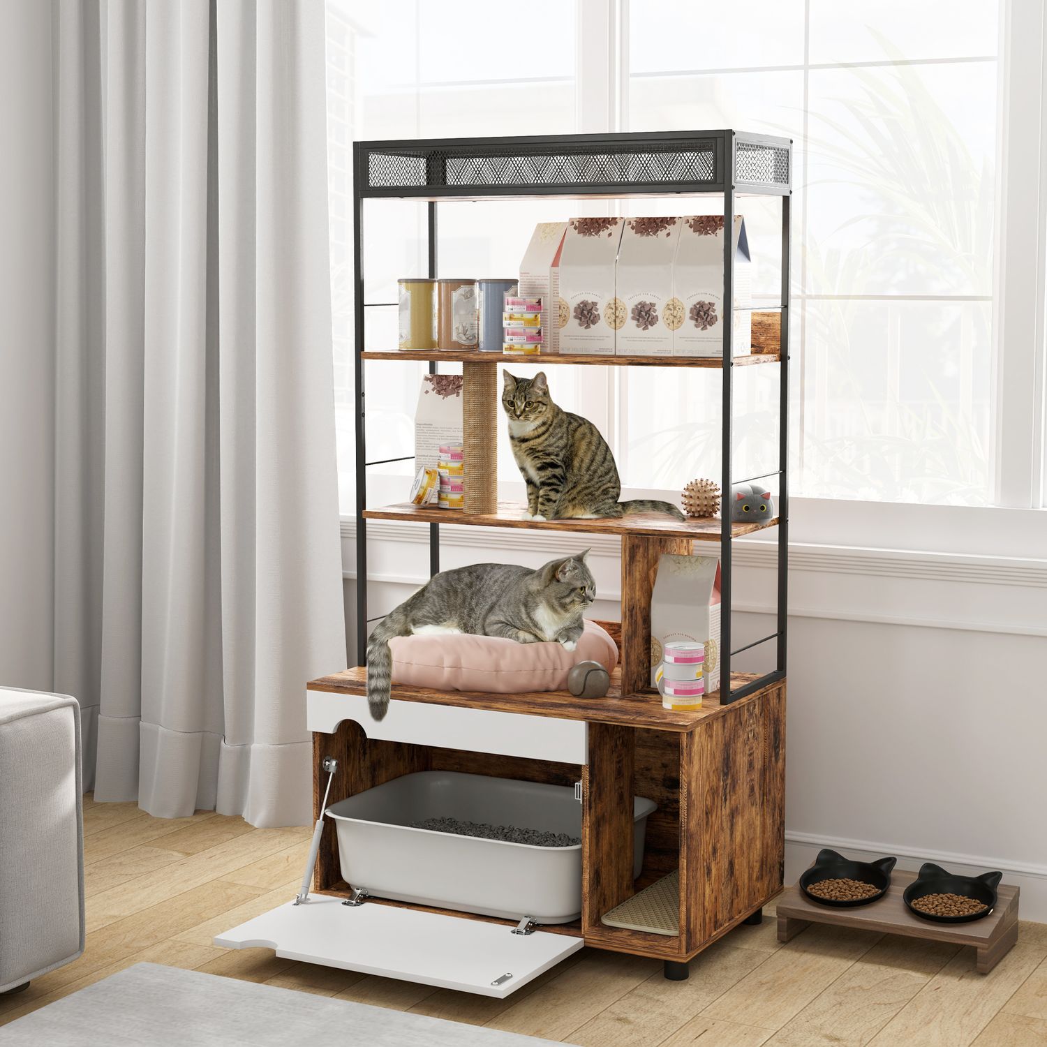 Katzenschrank mit Regal und Kratzsäule