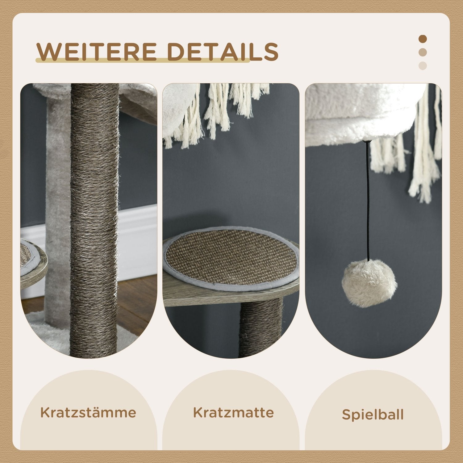 Krabpaal, 4 verdiepingen, sisal, met speelgoed en ligbed
