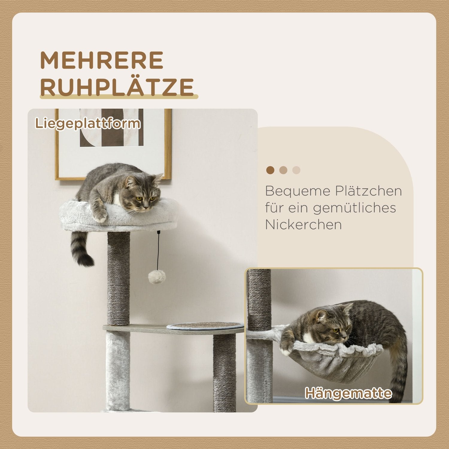 Krabpaal, 4 verdiepingen, sisal, met speelgoed en ligbed