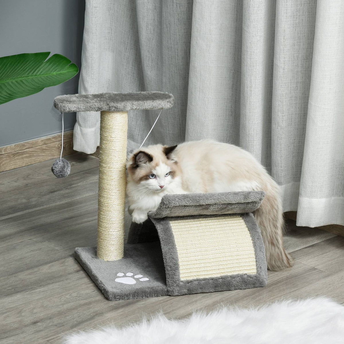 Krabpaal met speelbal, 40x30x43 cm, lichtgrijs