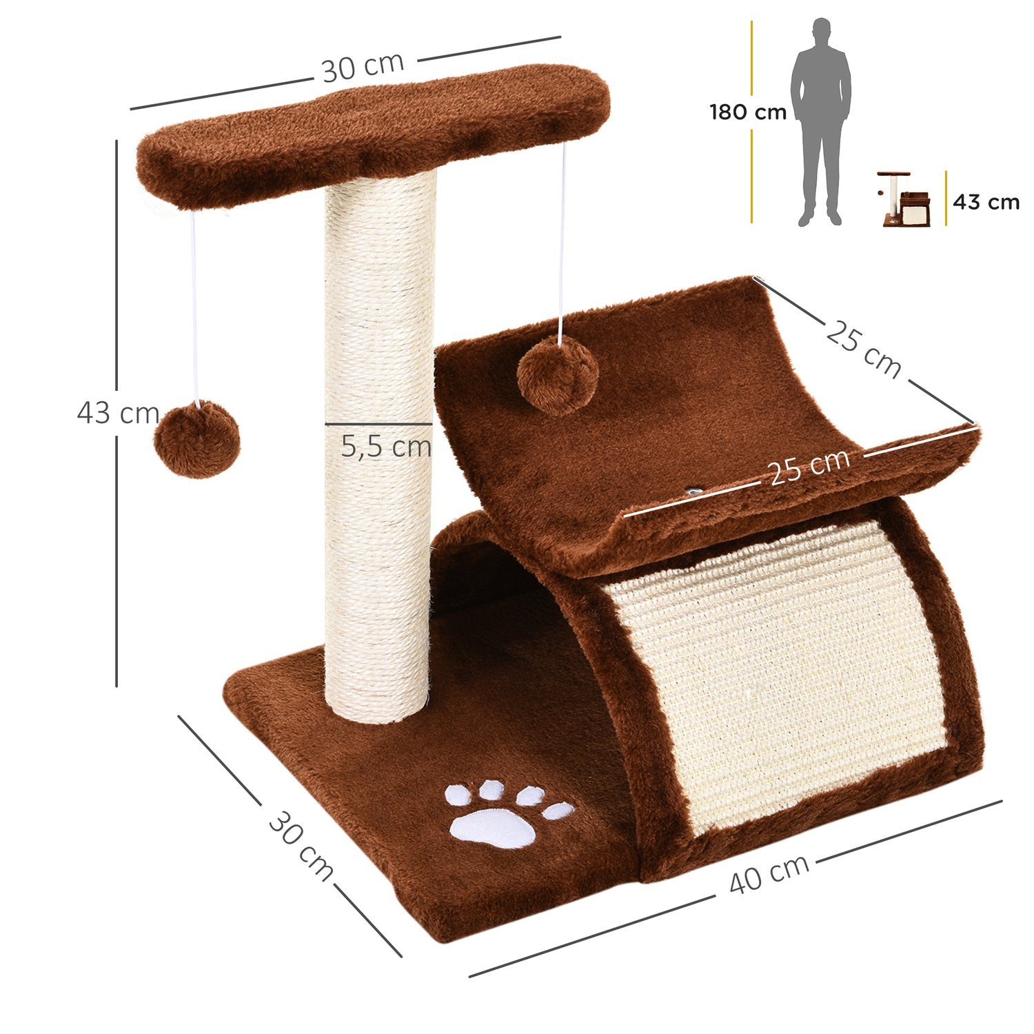 Krabhout met speelbal, bruin, 40x30x43 cm