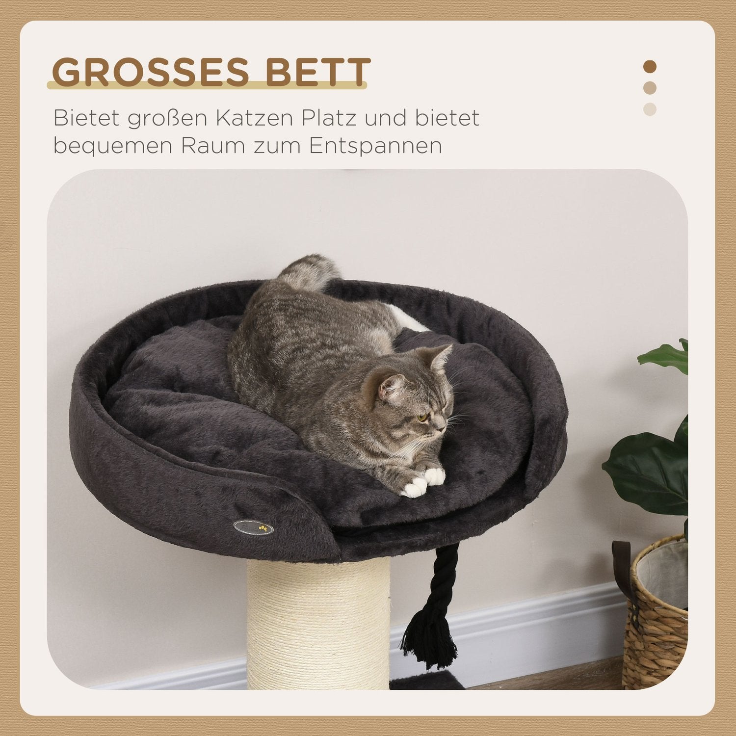 Krabhout met bed en sisal, 78 cm, grijs