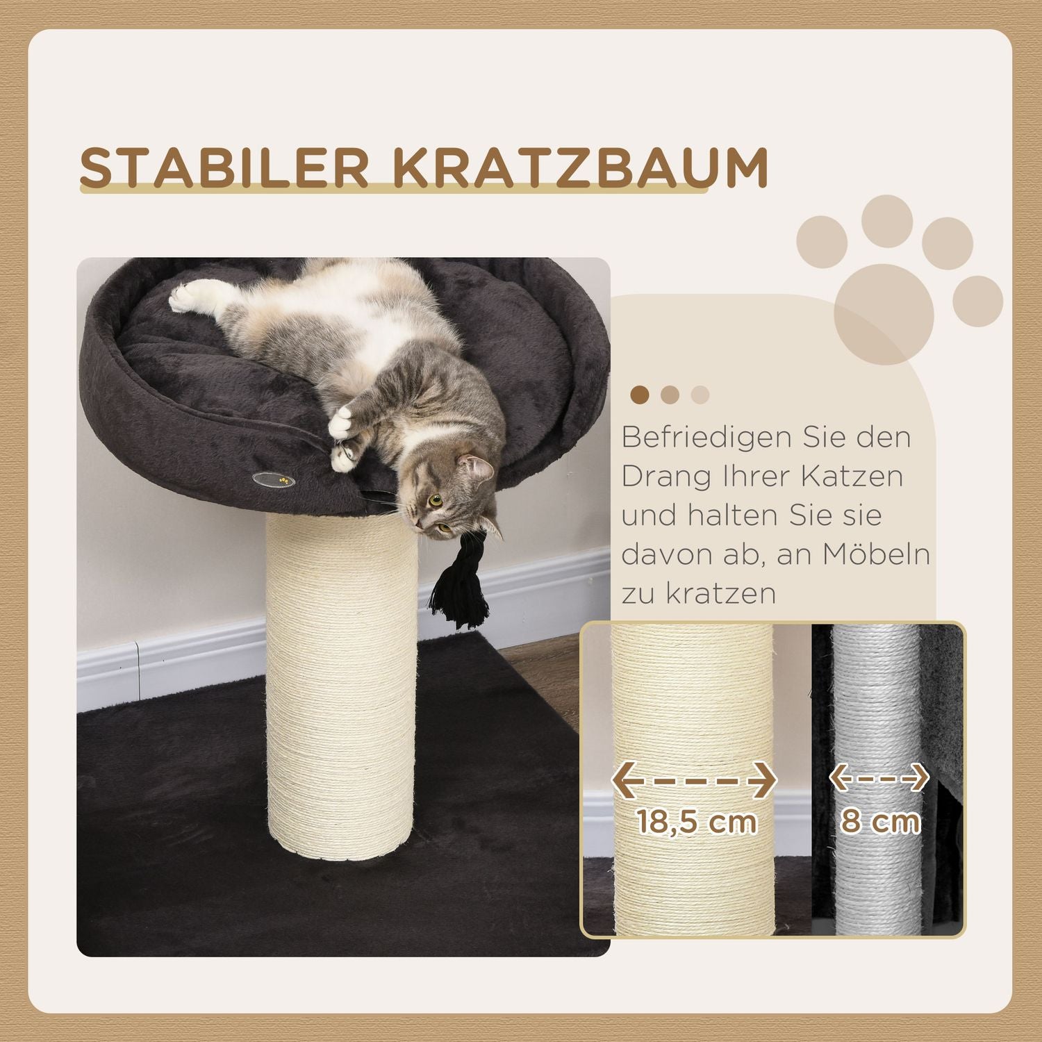 Krabhout met bed en sisal, 78 cm, grijs