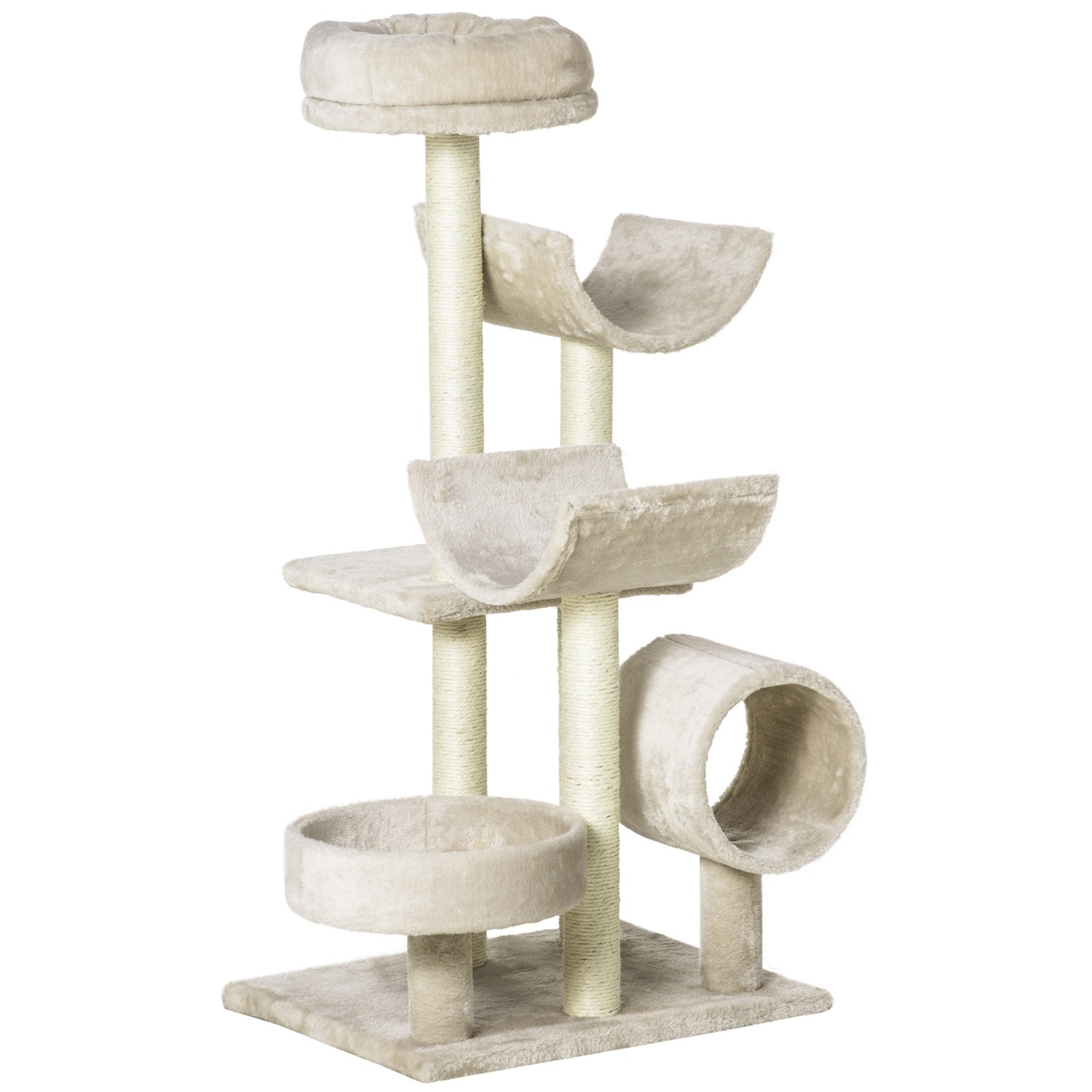 Krabpaal met tunnel, Beige, 105 cm Hoogte