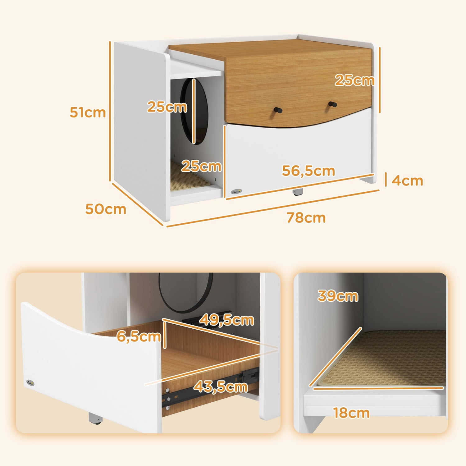 Mobile lettiera per gatti, rovere, con cassetto estraibile