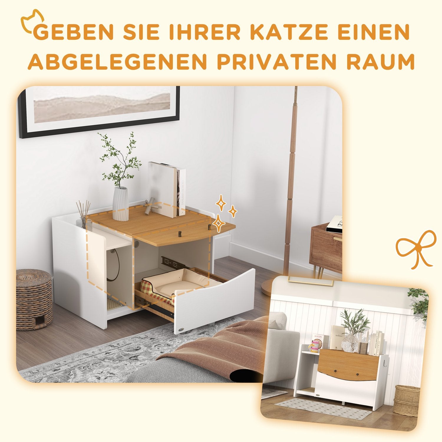 Mobile lettiera per gatti, rovere, con cassetto estraibile