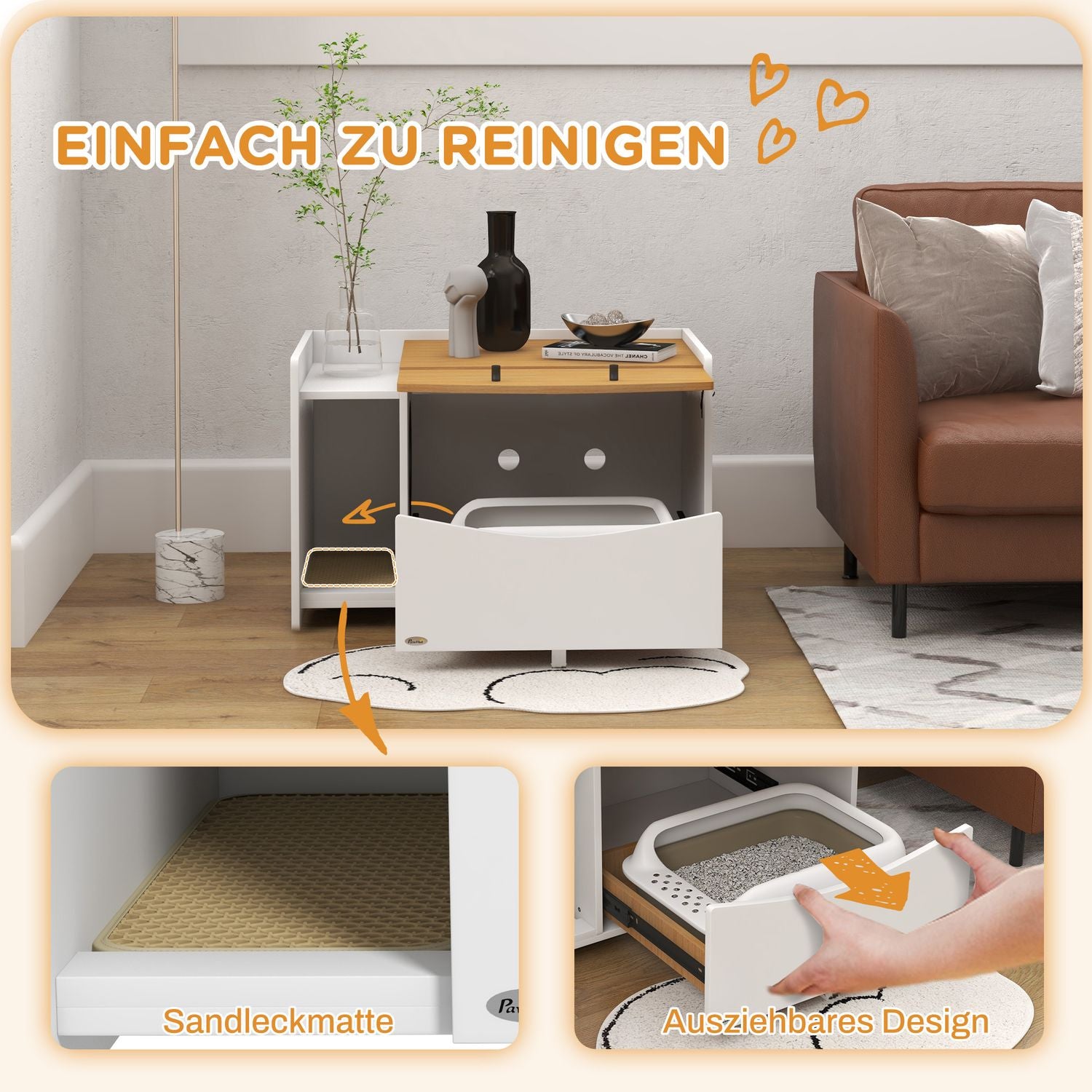 Mobile lettiera per gatti, rovere, con cassetto estraibile