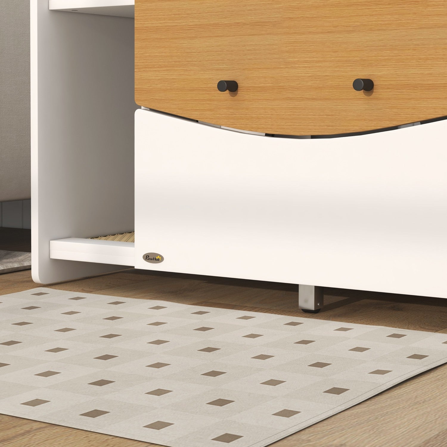 Mobile lettiera per gatti, rovere, con cassetto estraibile