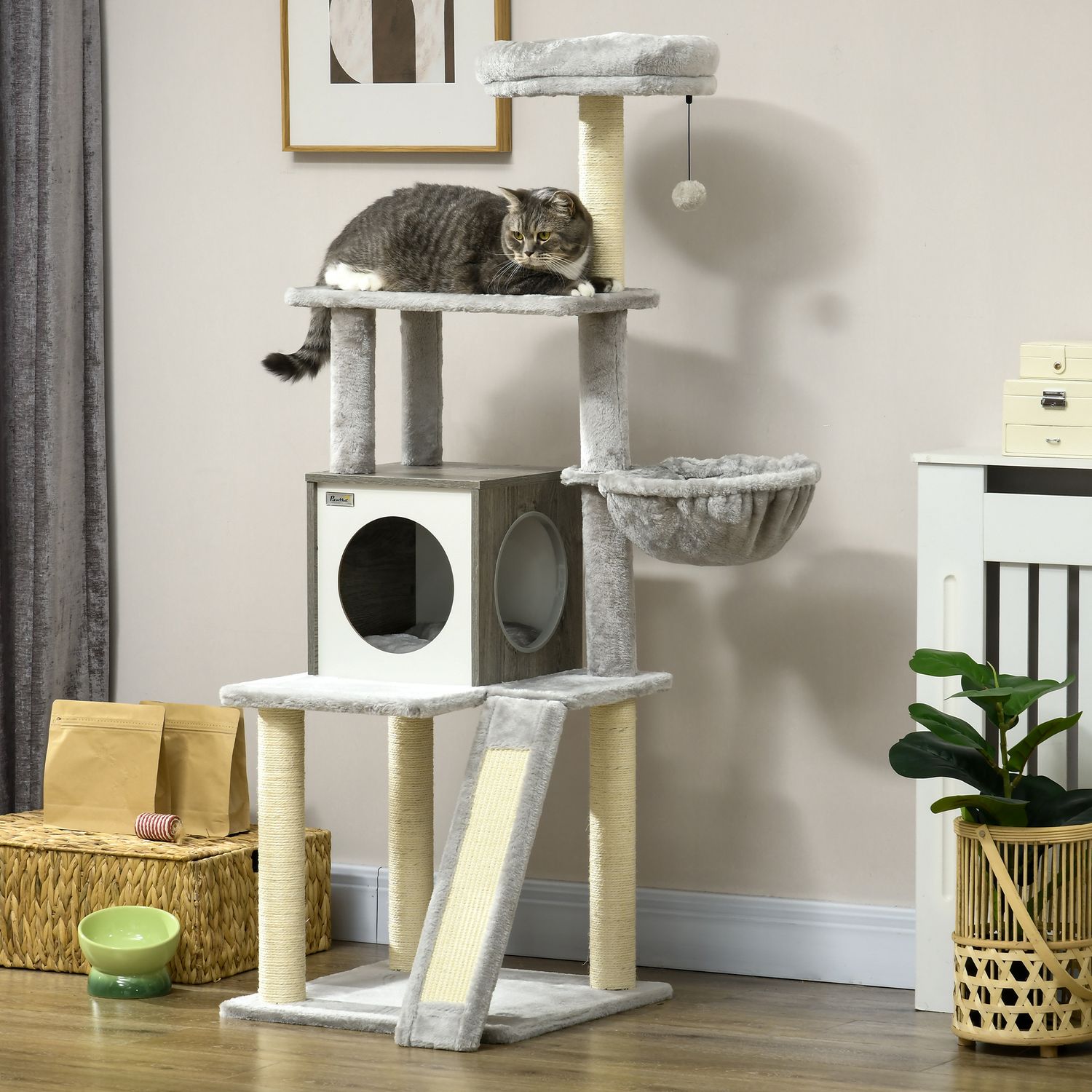 Kattenboom 141,5 cm met grot, speelbal, ligplek en sisal