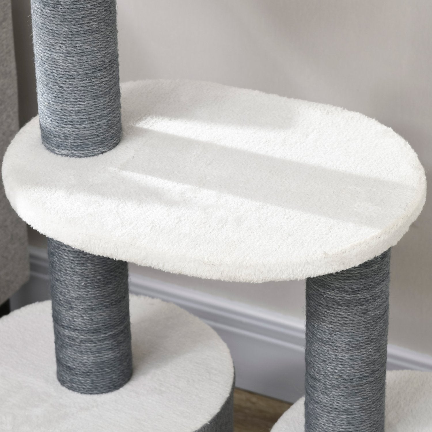 Kattenkrabpaal met grot & krabstam, 98cm, grijs/wit