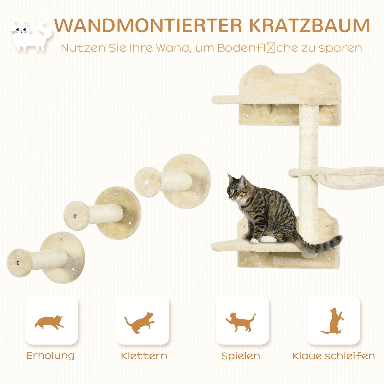Kattträd med hängmatta, klättervägg och skrapstolpar