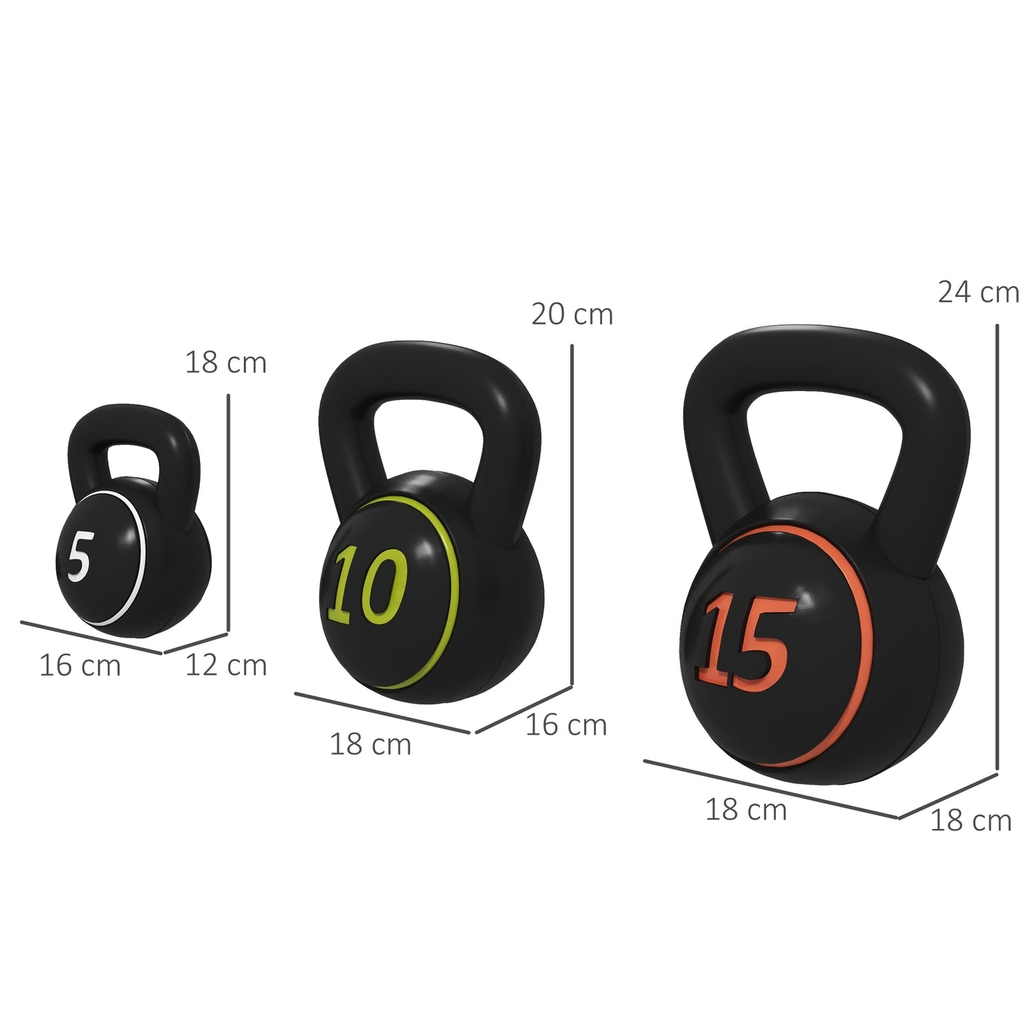 Kettlebellset, 2,2-6,8 kg, gewichten voor krachttraining