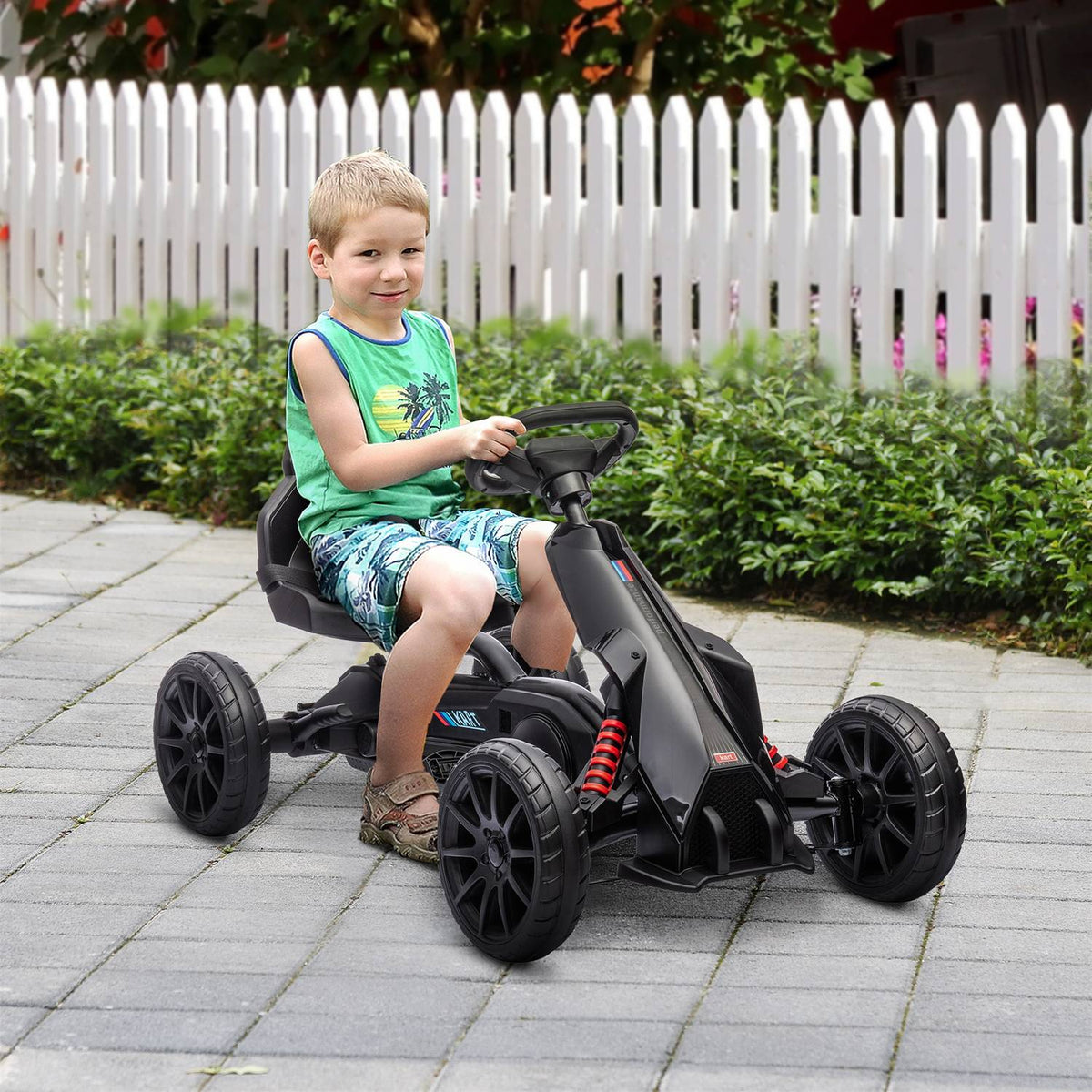 Skatekart voor kinderen, verstelbare zitting & handrem, zwart