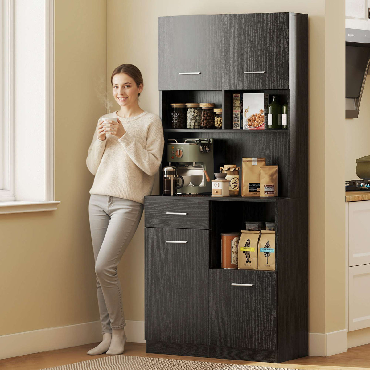 Keukenbuffetkast, deuren met softclose, 80 x 35 x 180 cm, zwart