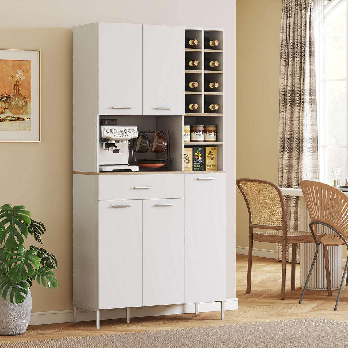 Keukenkast met open planken, wijnrek, wit MDF