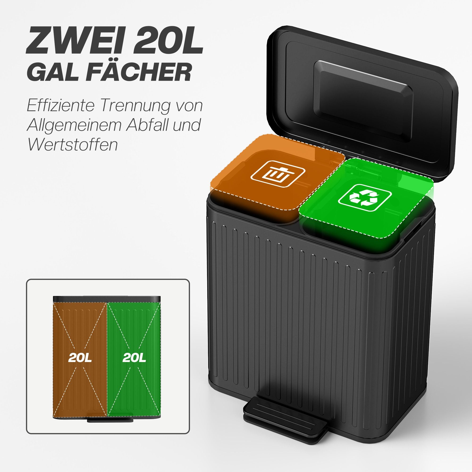 Kökssoptunna, 40 liter, dubbla fack, pedalmanövrerad