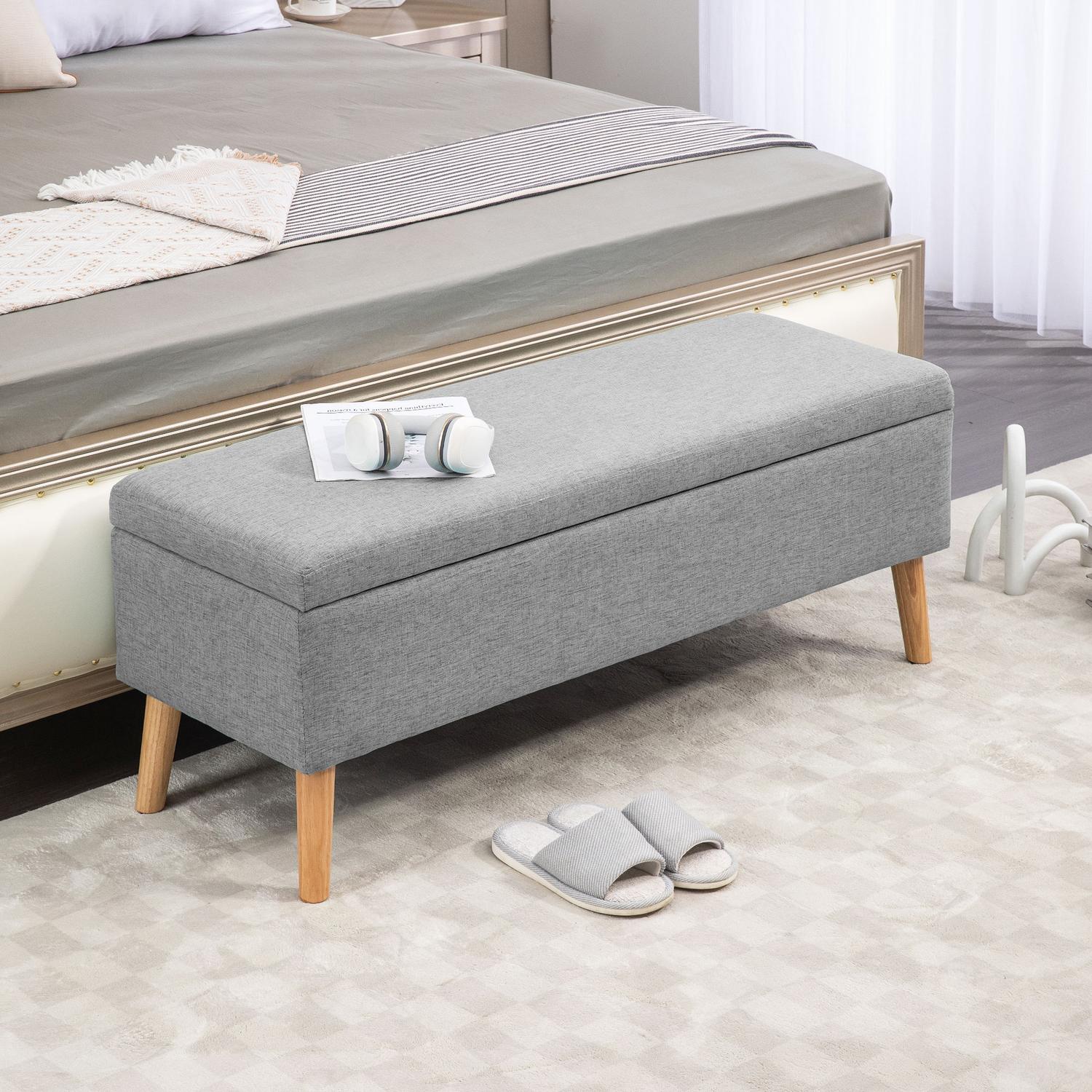 Klädd förvaringsbänk – Grå linnelook, 110x39x45 cm