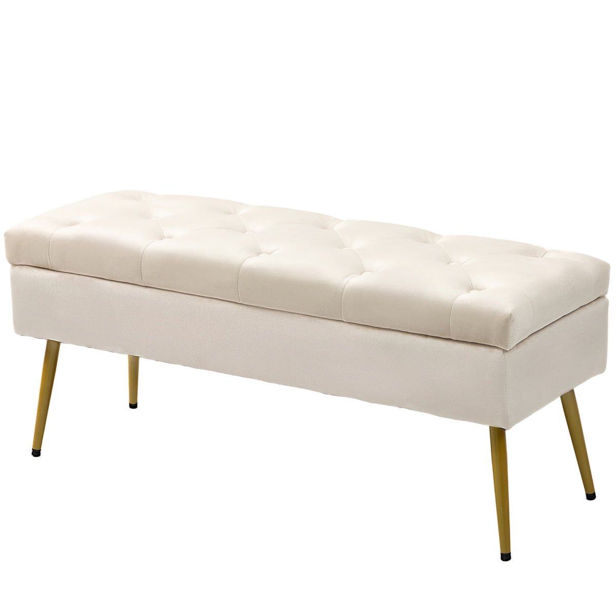 Beklede opbergbank, fluweellook, beige, 102 x 35 x 43 cm