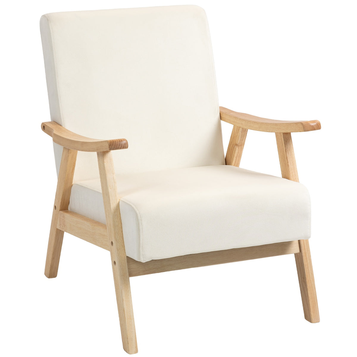 Gestoffeerde fauteuil, schuimvulling, frame van rubberhout, crèmewit