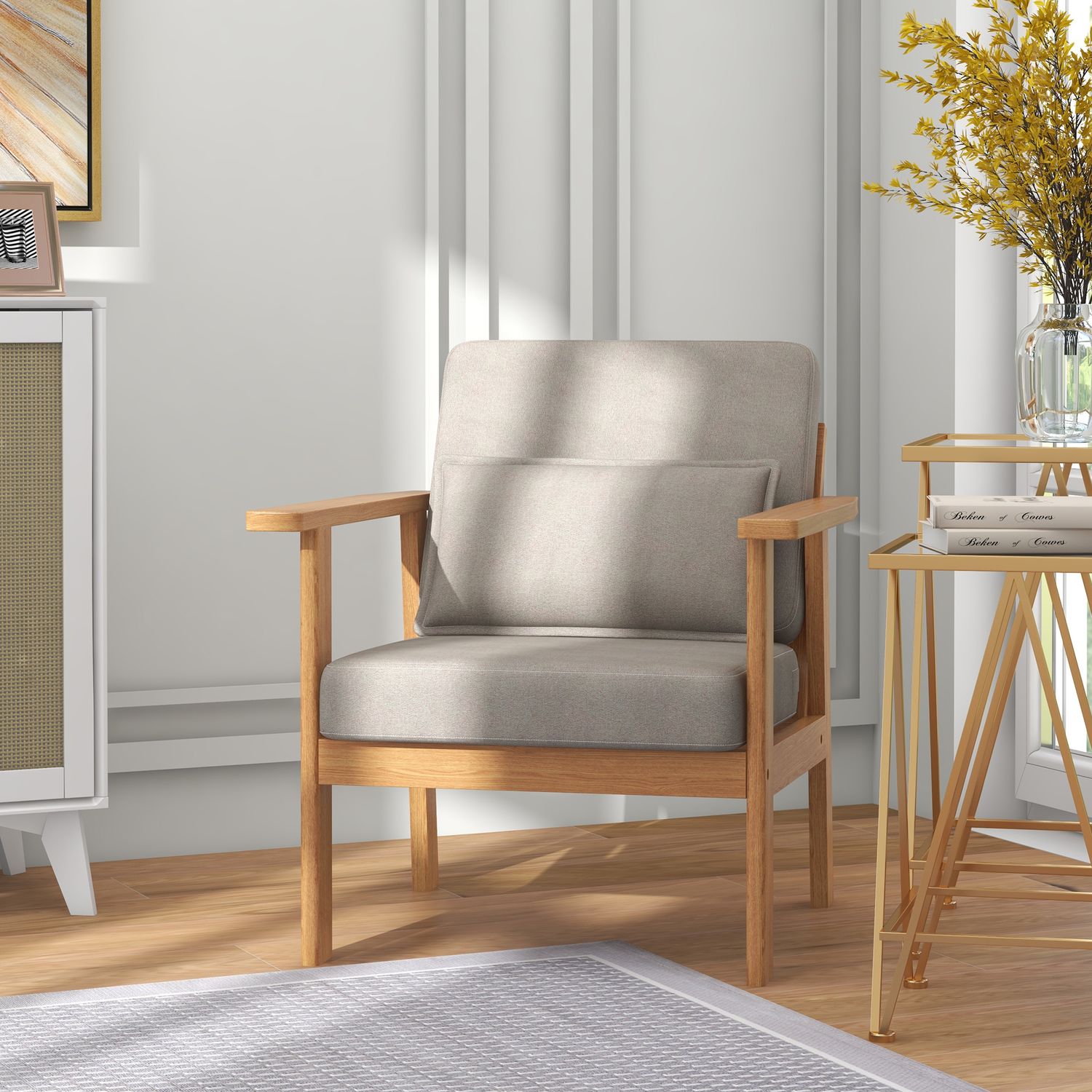 Grijze accentstoel met armleuningen – 70x72x76 cm