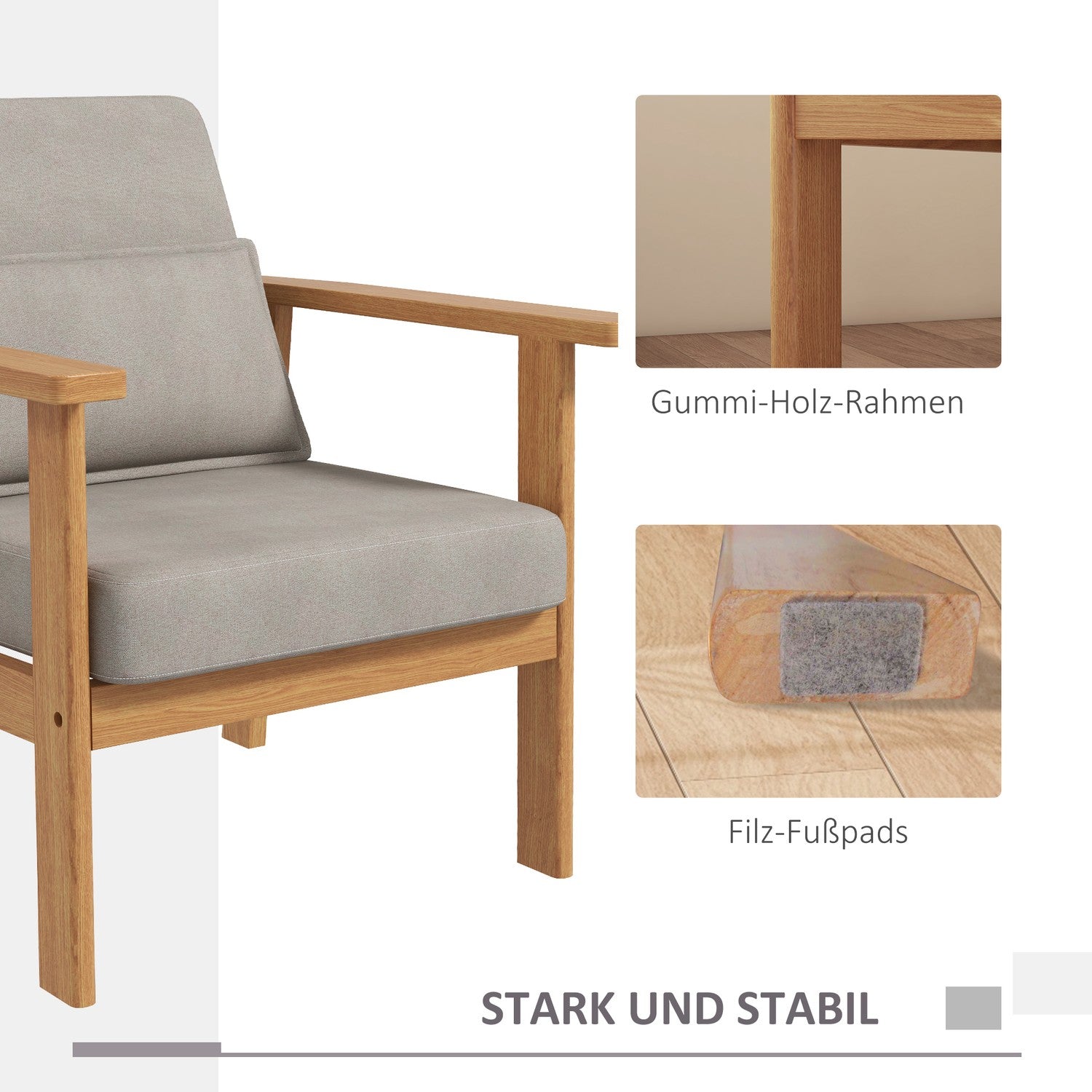 Grijze accentstoel met armleuningen – 70x72x76 cm
