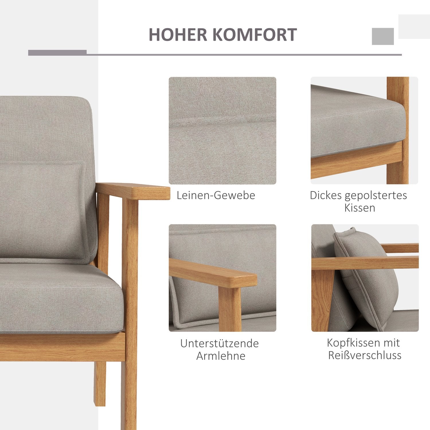Grijze accentstoel met armleuningen – 70x72x76 cm