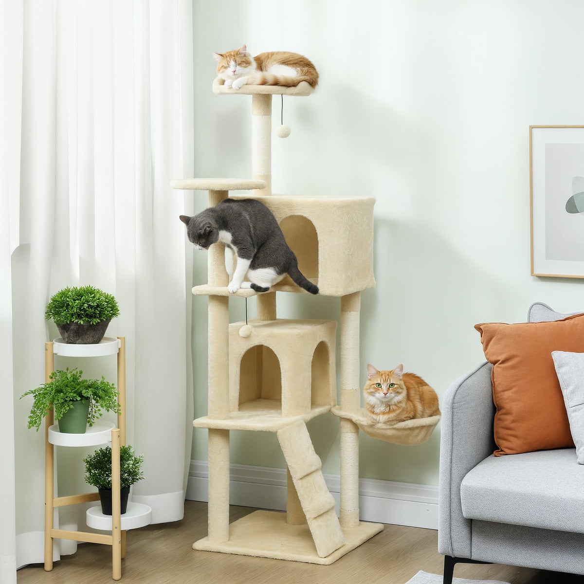 Kattenboom 160 cm met hangmat, ladder, grot en sisalpalen
