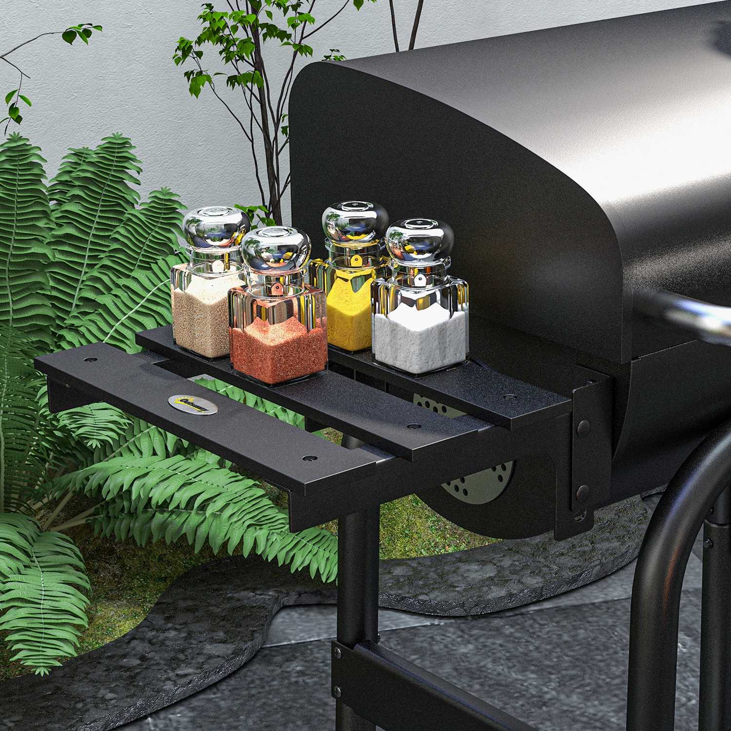 Houtskoolbarbecuekar, roestvrij staal, deksel en wielen