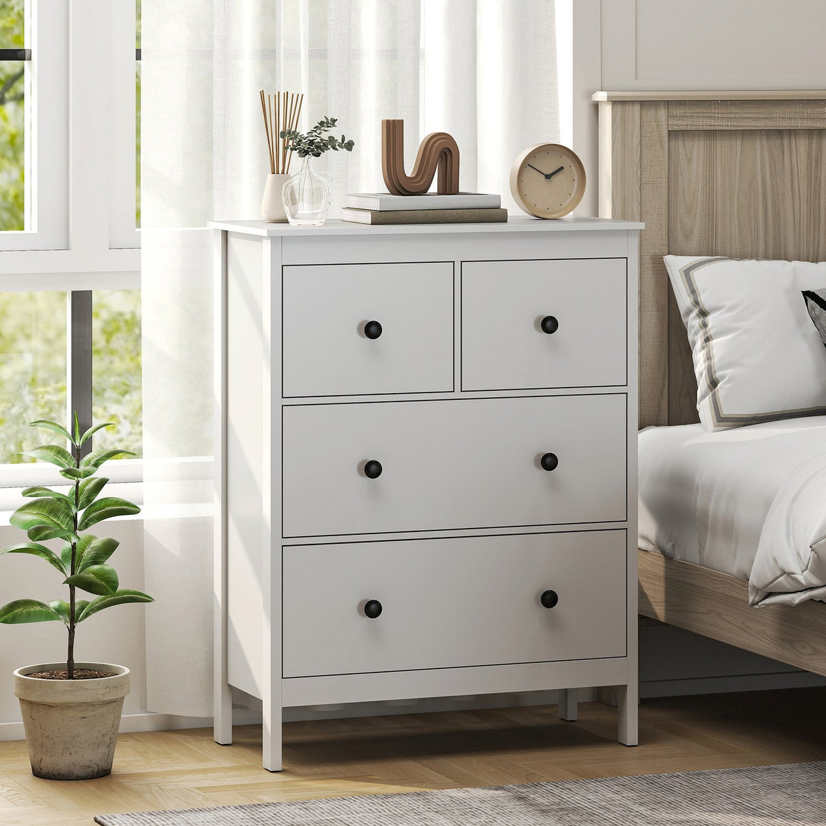 Ladekast met 4 laden voor kleding en beddengoed, wit MDF
