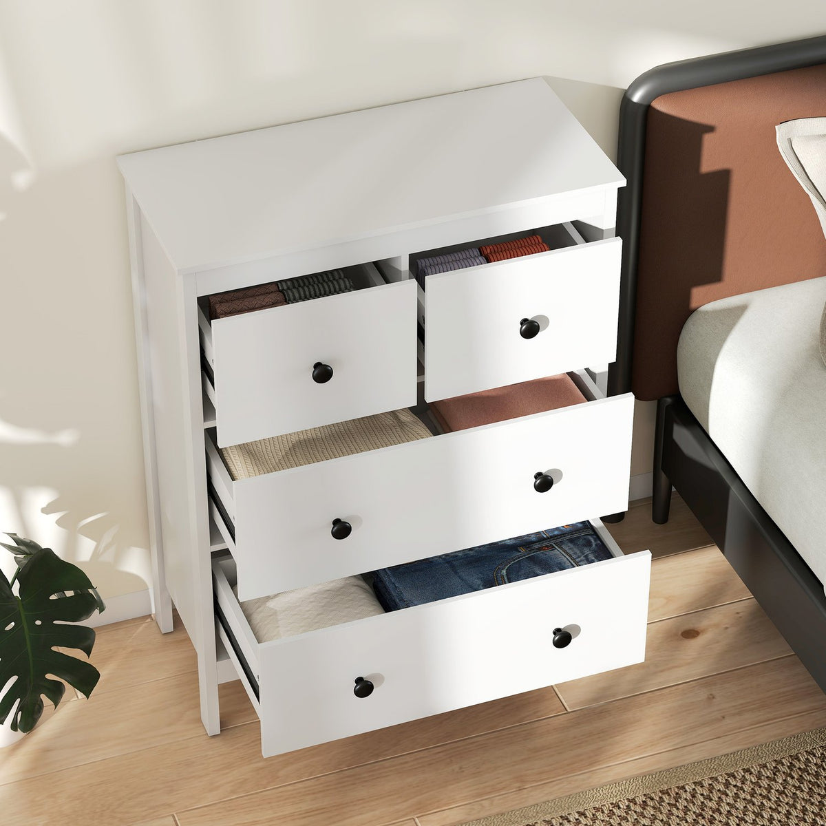 Ladekast met 4 laden voor kleding en beddengoed, wit MDF