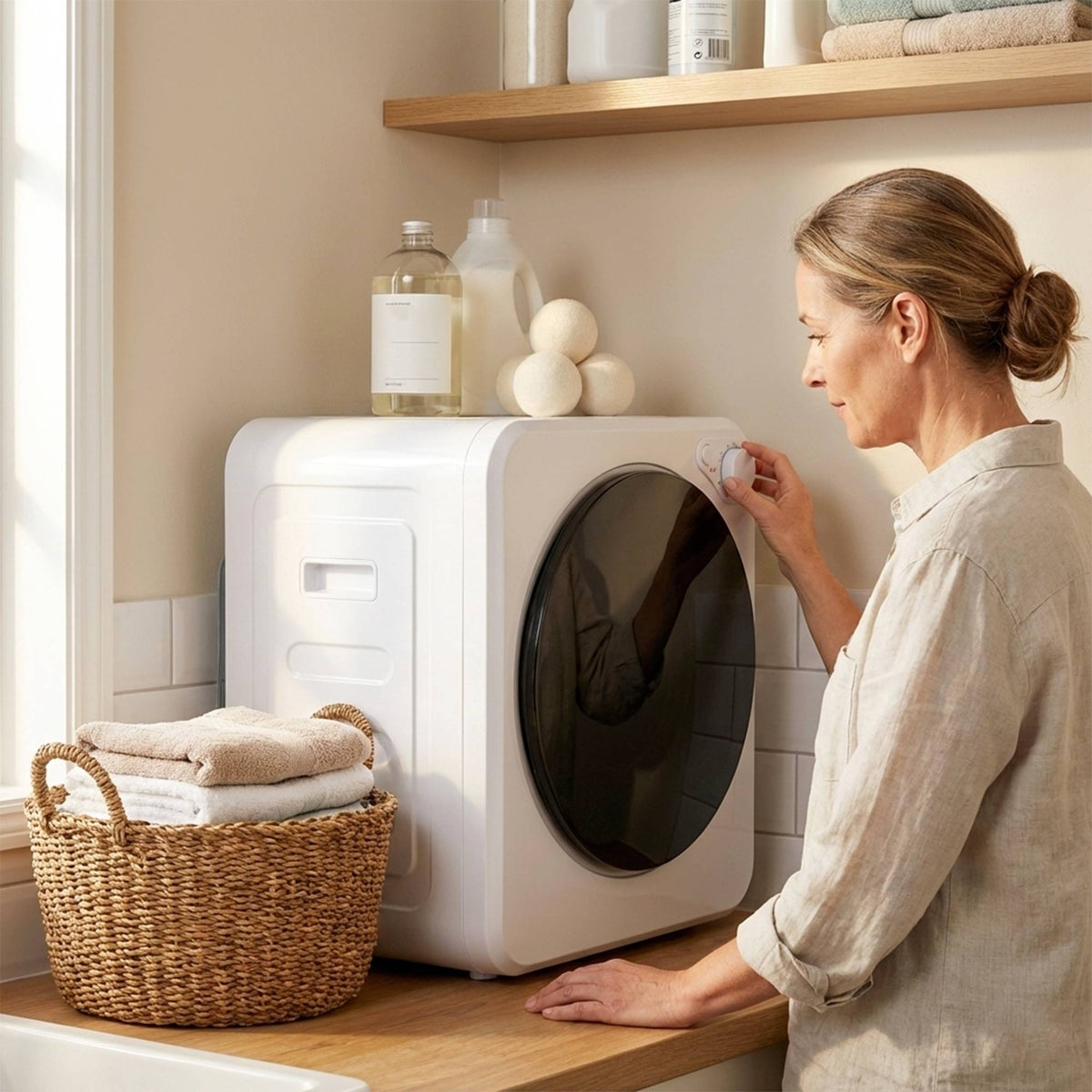 Kompakt torktumlare, 4 kg, 5 program, 800 W/400 W, vit
